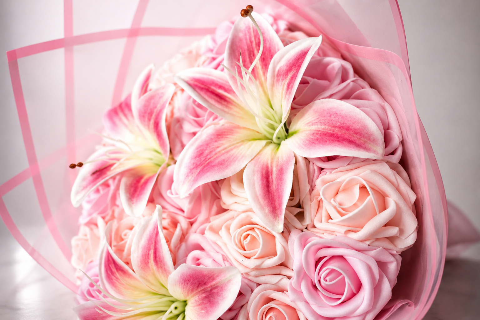 Rosa Mischrosen X Lilien Bouquet