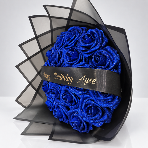 Blaues Glitzer - Rosenbouquet